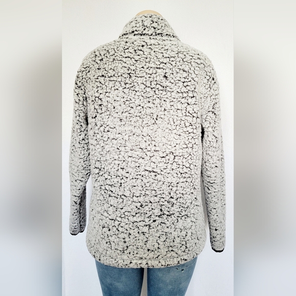 PINK Victoria's Secret Women Fuzzy Sherpa Pullover Sweater 3/4 Zip Front Gray S - Picture 10 of 16